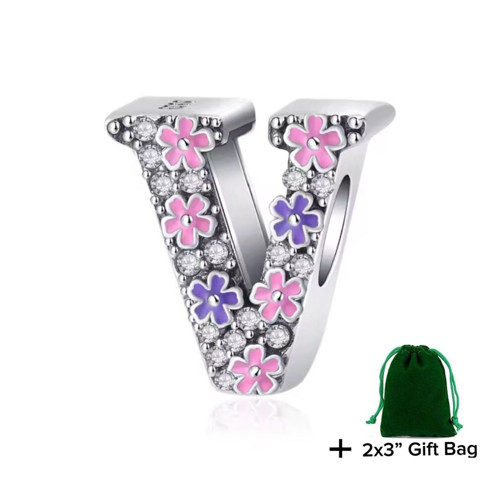 Letter V Bead Charm | 925 Silver | Brand New